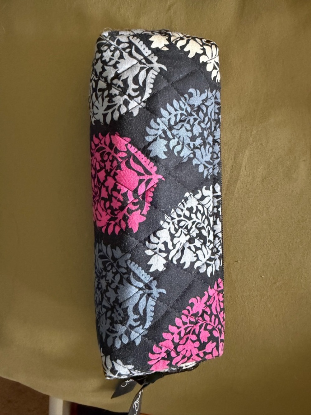 Vera Bradley Black Floral Pencil pouch with Pink & Light grey Accents